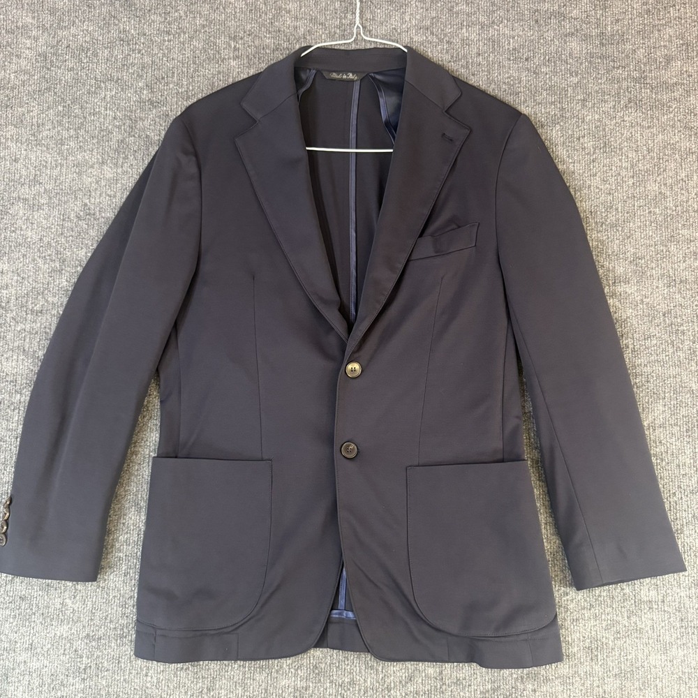 Hagen Carmel Blazer Mens 38 Navy Blue Stretch Patch Pocket Sport Coat Italy Made